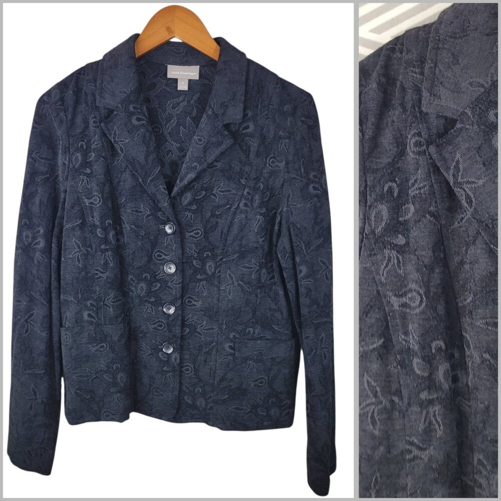 NEW Croft Barrow Tapestry Carpet Jacket Size 10 floral Black Blazer Jaquard